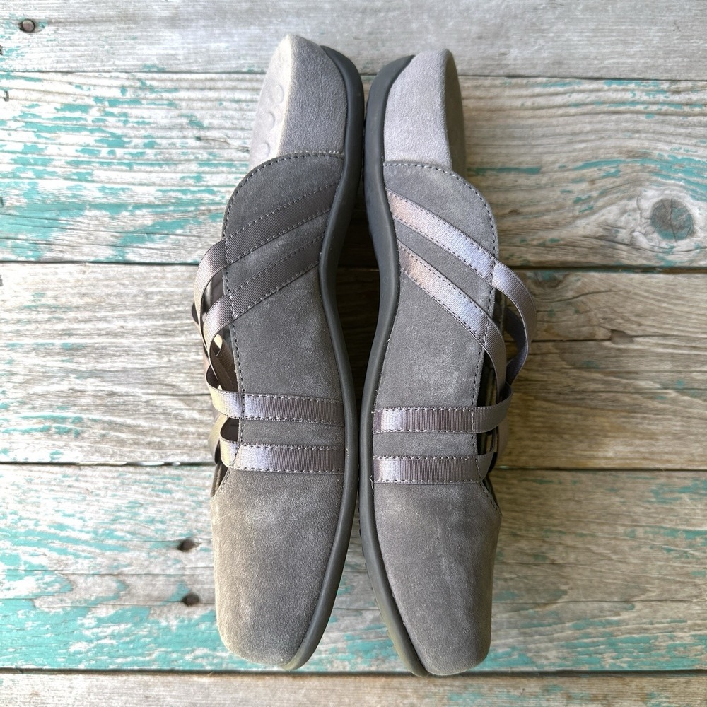 Vionic Gray Suede Slip-On Mules with Crisscross Straps - Picture 5 of 9